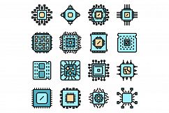 Processor icons set vector flat Product Image 1