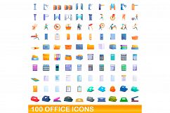 100 office icons set, cartoon style Product Image 1