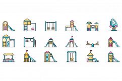 Kid playground icons set line color vector Product Image 1