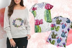 Cool Cacti tropical flower PNG watercolor set Product Image 8