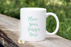 White Coffee 11oz mug mockup bokeh nature template for design Product Image 3