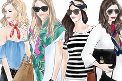 Fashion illustration clipart - Girls in scarves - Light Skin Product Image 4