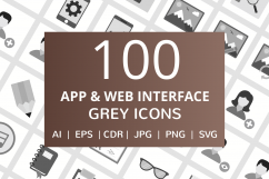 100 App &amp; Web Interface Flat GreyscalIcons Product Image 1
