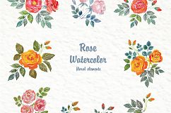   Set of watercolor design elements: rose flowers, plants, butterflies, seamless patterns, splashes.  Product Image 9