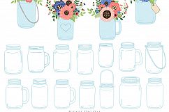 Coral and Navy Mason Jar Wedding Clipart Product Image 3