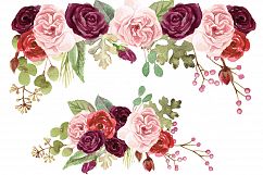 Watercolor Marsala Roses &amp; Foliage Product Image 3