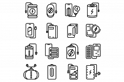 Power bank icons set, outline style Product Image 1