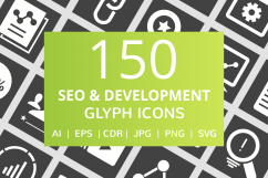 150 SEO &amp; Development Glyph Inverted Icons Product Image 1