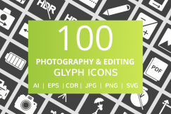 100 Photography &amp; Picture Glyph Inverted Icons Product Image 1