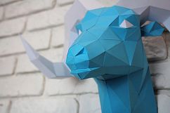 Diy Paper Sculpture - Ram Head, Paper Trophy, Animal Trophy, Loft Decor, Wall Decor, 3D papercraft model, animal head, lowpoly paper, DIY Product Image 2