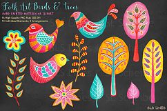 Folk Art Birds &amp; Trees Watercolor Clipart Product Image 5
