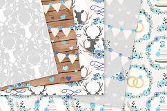 Blue and Grey Wedding Digital Paper - Gray and Blue Rustic Wedding Deer Seamless Patterns Product Image 2