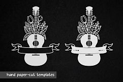 Guitar with flowers ribbon split monogram hand machine cut Product Image 3