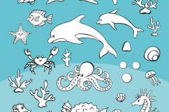 Sea Friends. Vector doodles and seamless patterns. Product Image 3