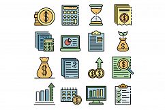 Expense report icons set line color vector Product Image 1