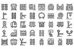 Railway platform icons set, outline style Product Image 1