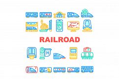 Railroad Transport Collection Icons Set Vector Product Image 1