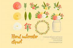 Orange and yellow floral watercolor clip art collection.  Product Image 1