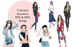 Coffee girls watercolour illustration clipart Product Image 2