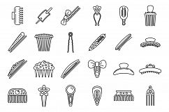 Girl barrette icons set, outline style Product Image 1