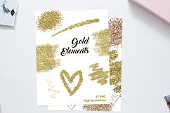 Gold Elements Clip Art - Golden Fairy Dust Glitter Heart Brush Line - 37 PNG Digital for Scrapbooking Product Image 1