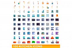 100 kitchen icons set, cartoon style Product Image 1