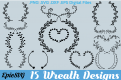 15 Floral Wreath Designs | .SVG .DXF .EPS | Hand Drawn Wreath and Ornament Pack Frame Cutting Digital Files Product Image 1