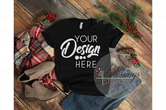 Christmas Black TShirt Bella Canvas Mockup 3001 Ladies Product Image 1