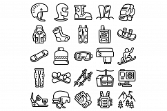 Snowboarding equipment icons set, outline style Product Image 1
