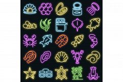Seafood icon set vector neon Product Image 1