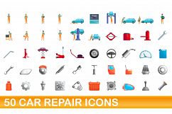 50 car repair icons set, cartoon style Product Image 1