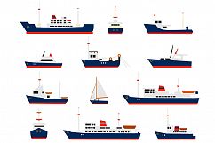 Ships set. Silhouettes of various ships and yachts. Product Image 2