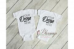 Two Blank White Baby Bodysuits Shirt Mockup Twin Mock up Product Image 1