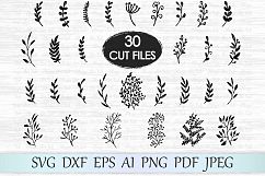 Leaf svg file, Leaves svg file, Branches svg file, Wedding invitation clipart, Hand drawn leaves, Ornament svg file, Foliage cut file, Plant Product Image 1