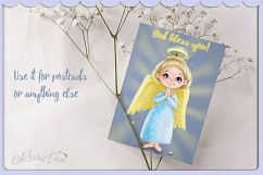Cute Angel girl with moon and stars Christmas clipart kit Product Image 3