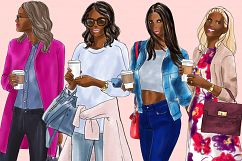 Fashion illustration clipart - Coffee Girls 4 - Dark Skin Product Image 7