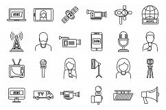 TV presenter interview icons set, outline style Product Image 1
