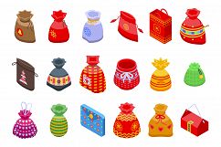 Lucky bag icons set, isometric style Product Image 1