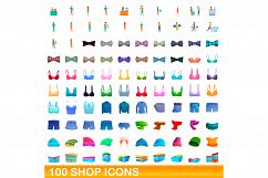 100 shop icons set, cartoon style Product Image 1