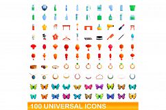 100 universal icons set, cartoon style Product Image 1