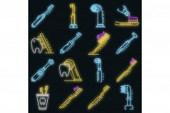 Toothbrush icon set vector neon Product Image 1