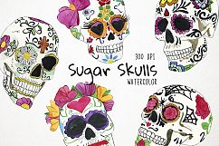 Watercolor Sugar Skulls Clipart, Mexican Skull Product Image 1