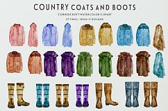 Watercolor country coat, country boots clipart Product Image 3