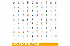 100 people icons set, cartoon style Product Image 1