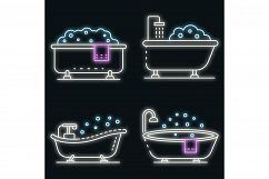 Bathtub icon set vector neon Product Image 1