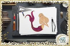 Mermaids Clipart design in Pink and Purple gold glitter - Huge Set of : PNG files Product Image 14