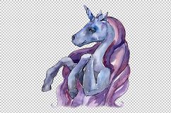 Sweet purple unicorn horse PNG watercolor set Product Image 1