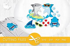 Summer Sharks cutting files svg, dxf, pdf, eps included - cut files for cricut and silhouette - Cutting Files SG Product Image 1