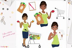 Woman groceries character clip art (L262 Cassie) Product Image 1