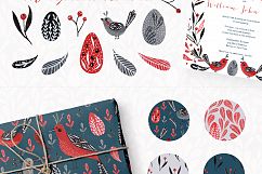 Lovebirds folk art bird illustrated collection Product Image 2